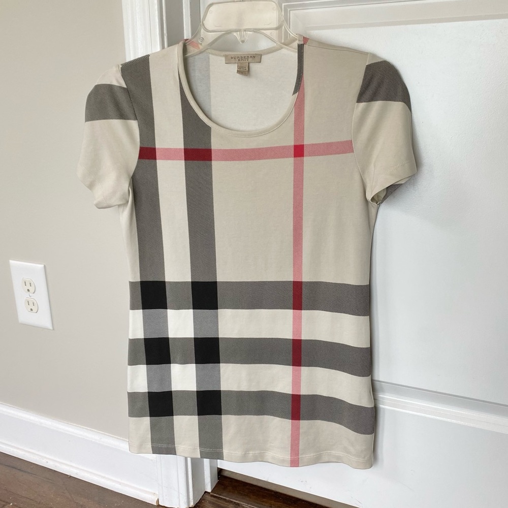Burberry Brit Nova Check Stretch Short Sleeve Tee Round Neck Top S